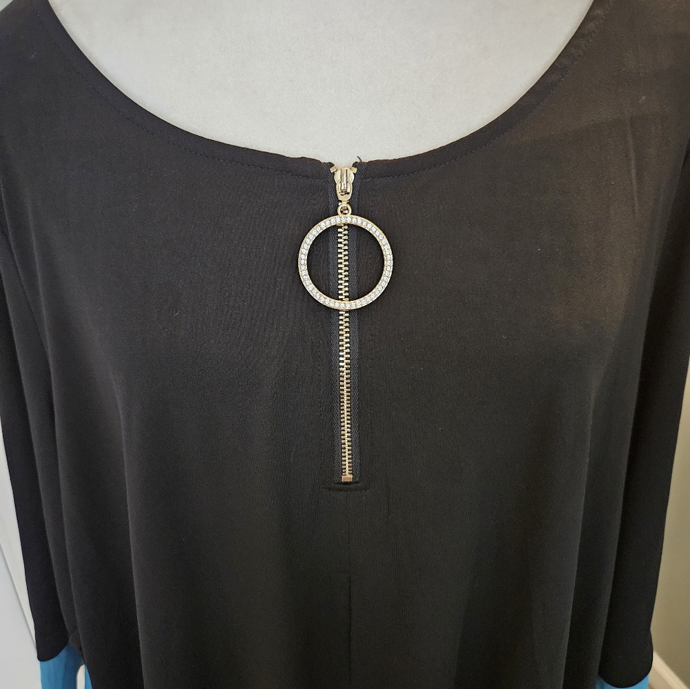 Avenue Women's Size 3x Black Shirt Tunic with Blue Trim - Picture 2 of 13